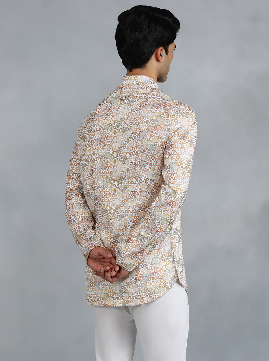 White Brown Self Design Kurta | The Kurta Company