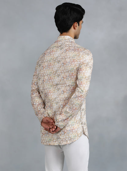 White Brown Self Design Kurta | The Kurta Company