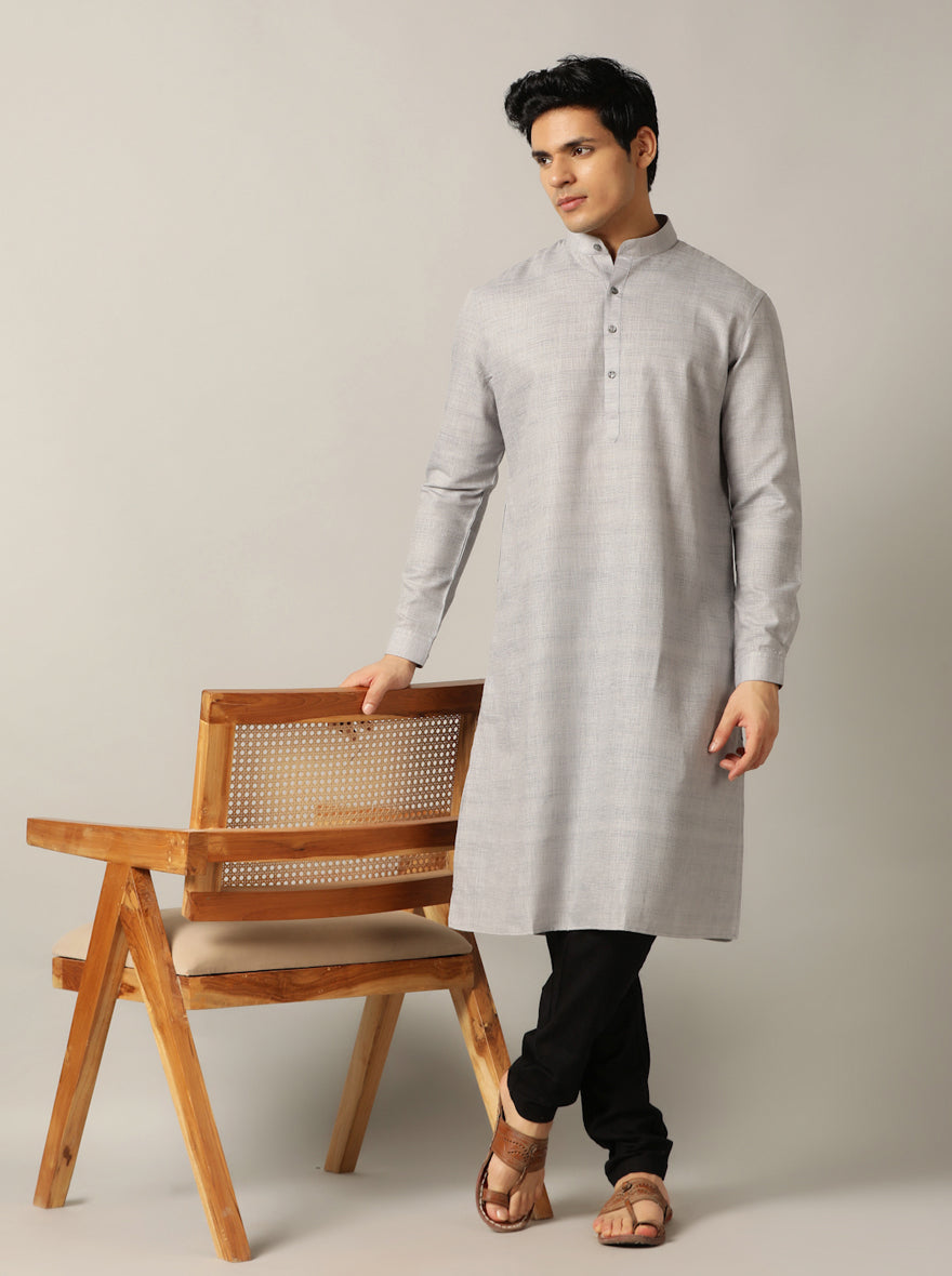 Grey Solid Regular Fit Modi Kurta | JadeBlue