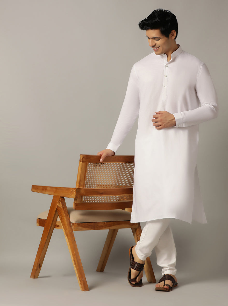White Solid Regular Fit Modi Kurta | JadeBlue