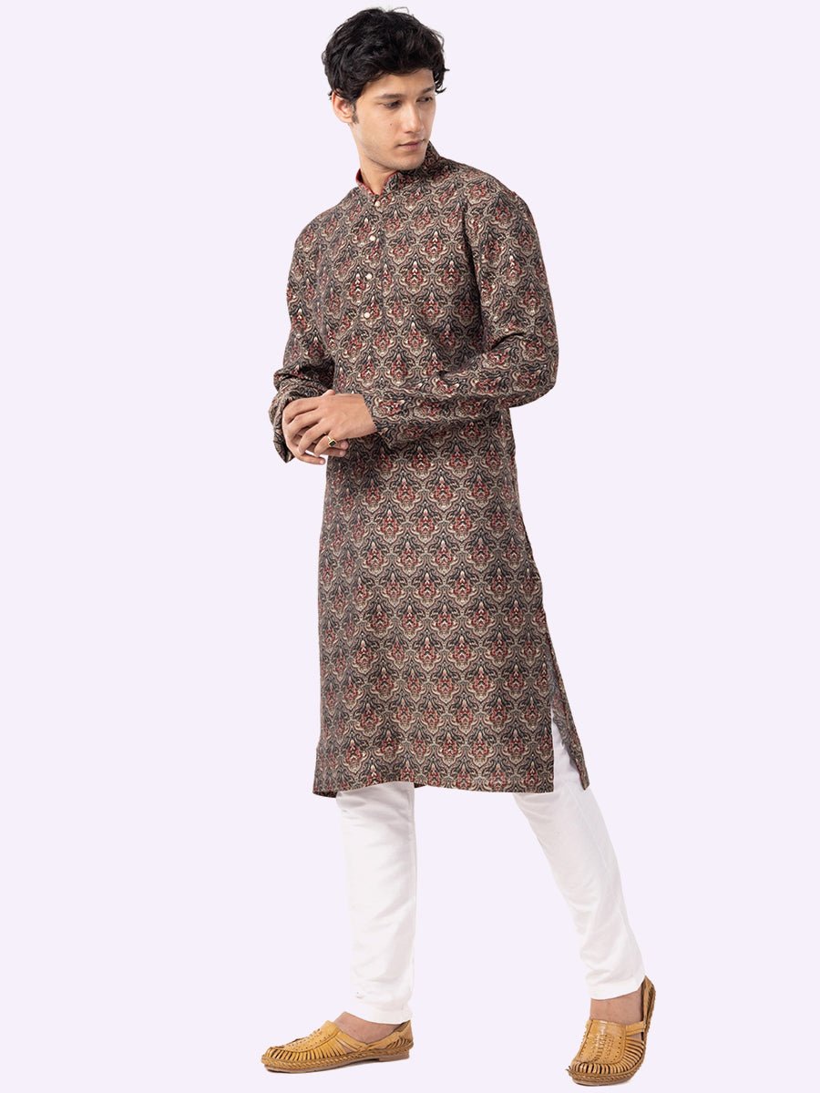 Designer Black & Brown Printed Kurta | The Kurta Company