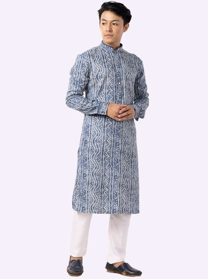 Traditional Indigo Blue Printed Kurta | The Kurta Company
