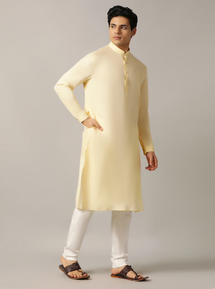 Light Yellow Solid Regular Fit Modi Kurta | JadeBlue