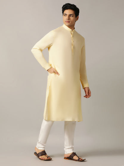 Light Yellow Solid Regular Fit Modi Kurta | JadeBlue