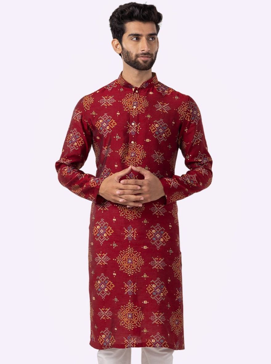 Stylish Maroon Printed Kurta | The Kurta Company
