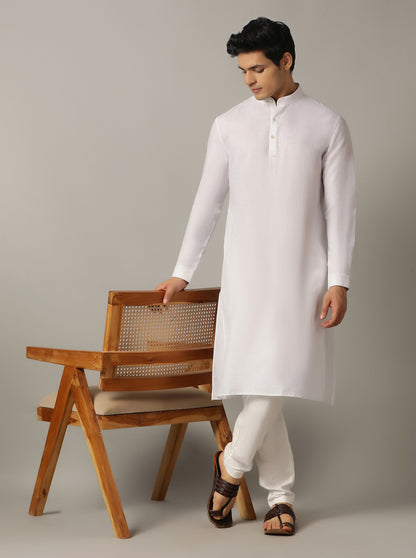 White Solid Regular Fit Modi Kurta | JadeBlue