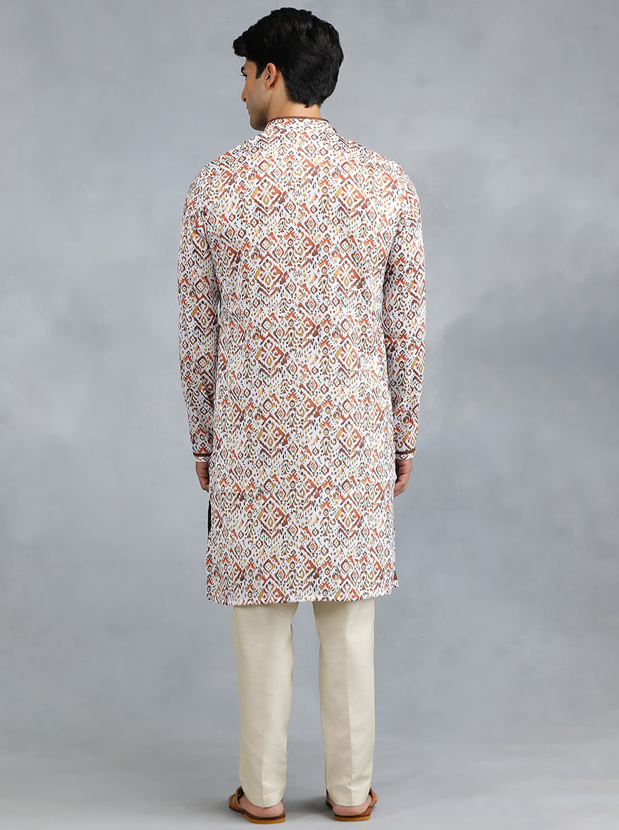 Brown & White Self Design Kurta | The Kurta Company