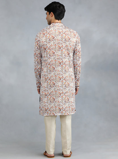 Brown & White Self Design Kurta | The Kurta Company