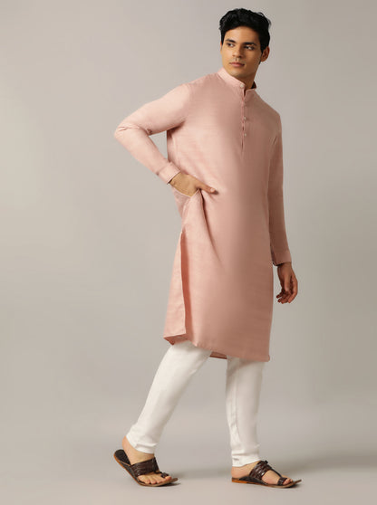 Dusty Pink Solid Regular Fit Modi Kurta | JadeBlue