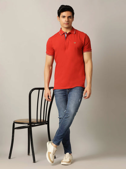 Rust Solid Slim Fit Polo T-Shirt | JadeBlue