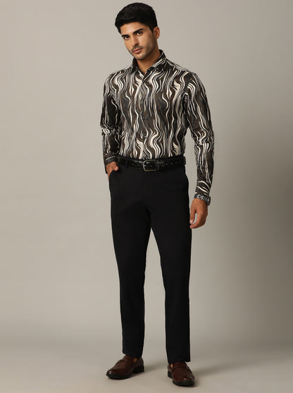 Brown Printed Slim Fit Party Wear Shirt | Wyre