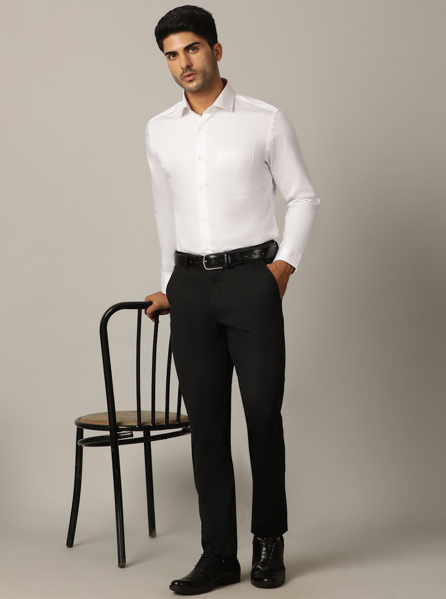 White Solid Slim Fit Formal Shirt | Metal
