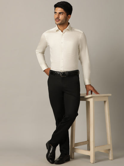 Off White Solid Slim Fit Formal Shirt | Metal