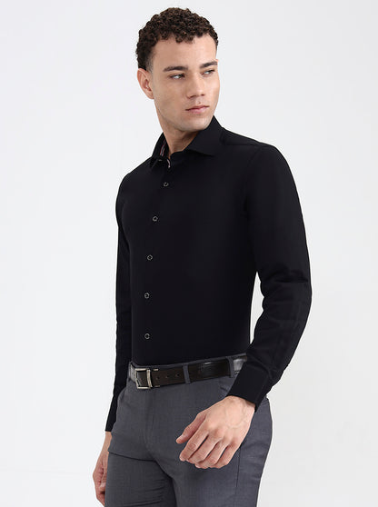 Black Solid Slim Fit Party Wear Shirt | JB X JB