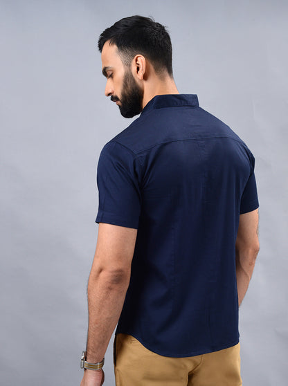 Navy Blue Solid Slim Fit Casual Shirt | Greenfibre