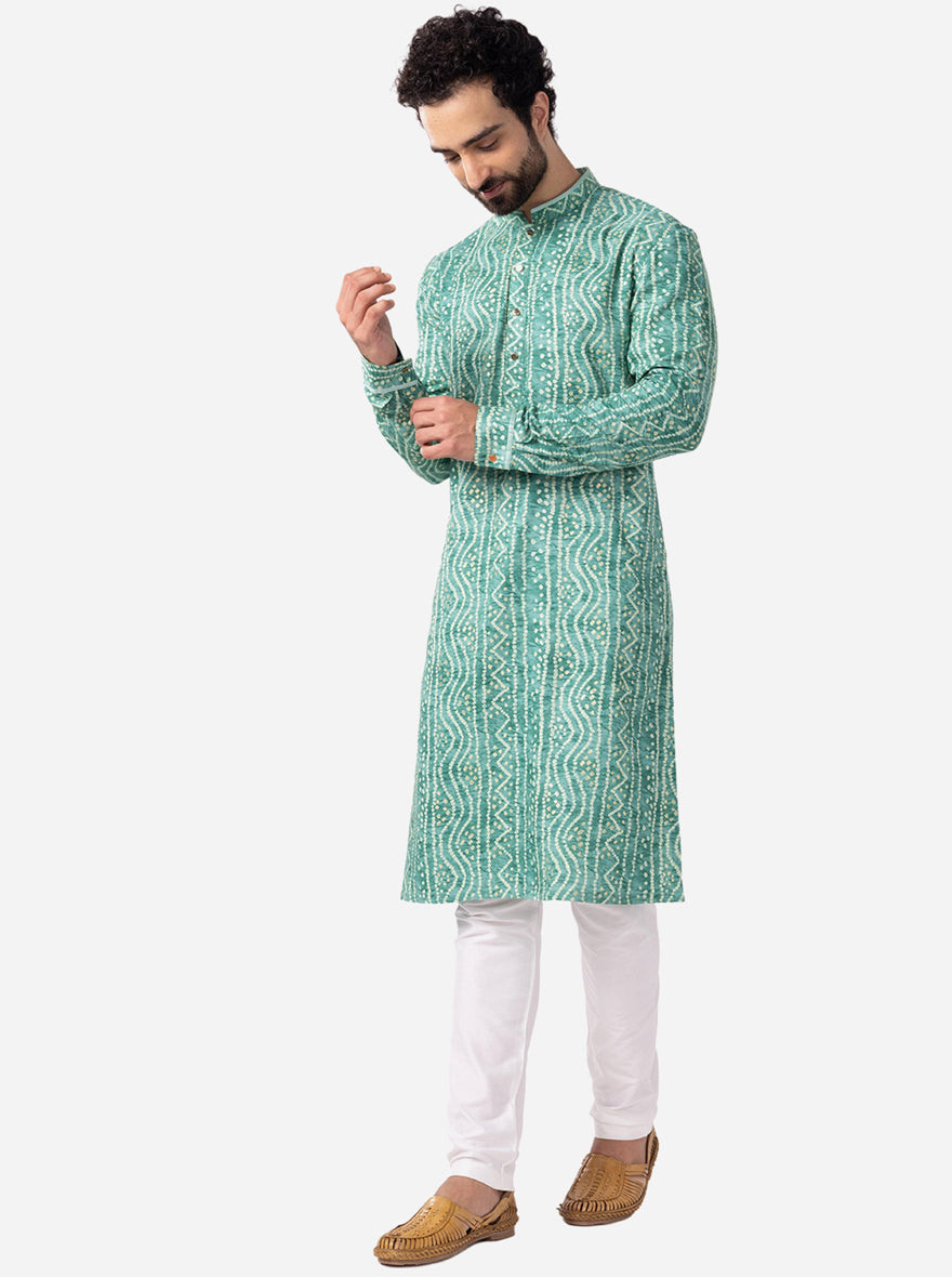 Carrot Orange Printed Cotton Silk Blend Kurta | The Kurta Company
