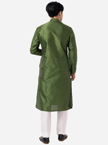Basil Green Printed Cotton Silk Blend Kurta | The Kurta Company