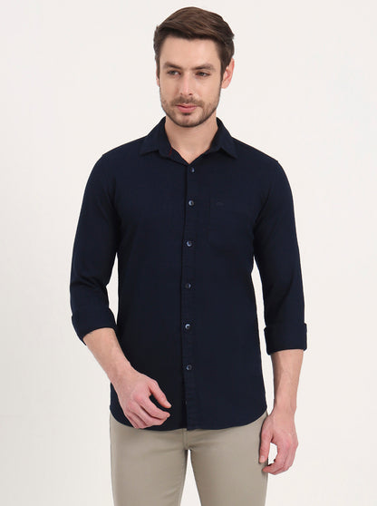 Navy Blue Solid Slim Fit Casual Shirt | JadeBlue