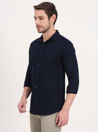Navy Blue Solid Slim Fit Casual Shirt | JadeBlue