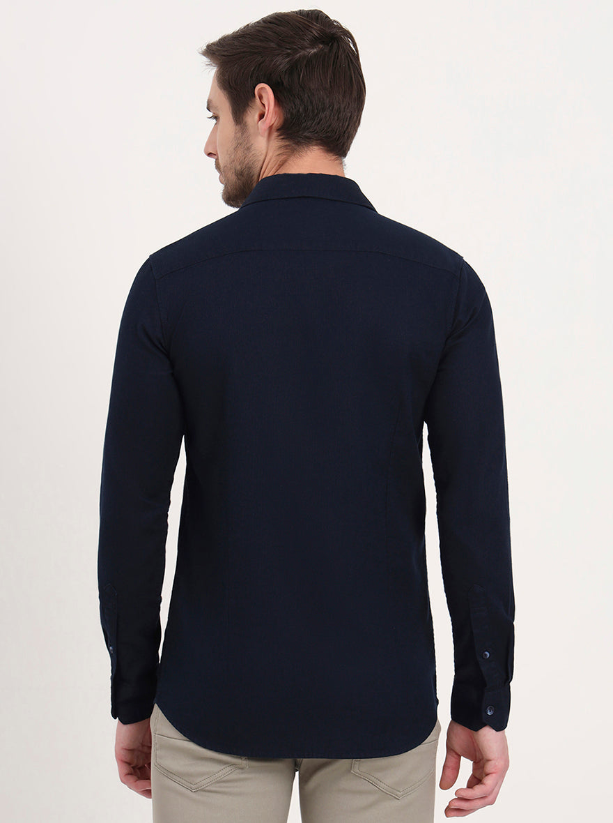 Navy Blue Solid Slim Fit Casual Shirt | JadeBlue