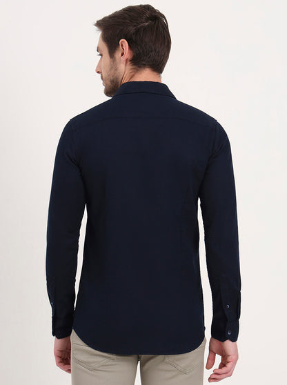 Navy Blue Solid Slim Fit Casual Shirt | JadeBlue