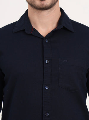Navy Blue Solid Slim Fit Casual Shirt | JadeBlue
