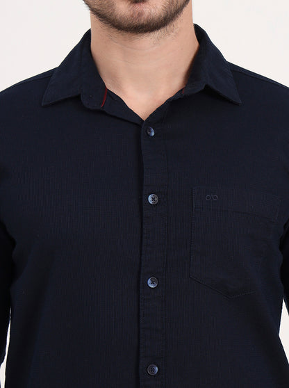 Navy Blue Solid Slim Fit Casual Shirt | JadeBlue