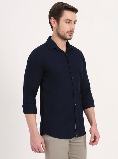Navy Blue Solid Slim Fit Casual Shirt | JadeBlue