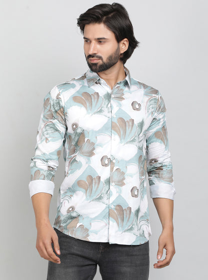 Green Printed Slim Fit Casual Shirt | JadeBlue