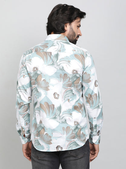 Green Printed Slim Fit Casual Shirt | JadeBlue
