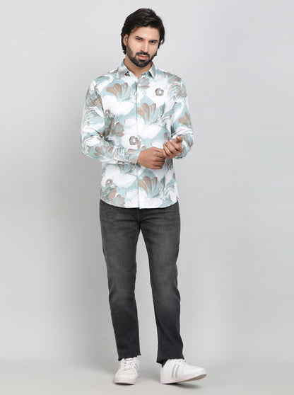 Green Printed Slim Fit Casual Shirt | JadeBlue
