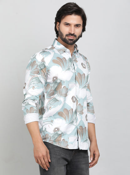 Green Printed Slim Fit Casual Shirt | JadeBlue