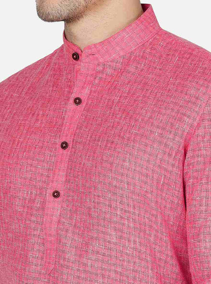 Pink Checked Regular Fit Modi Kurta | JadeBlue