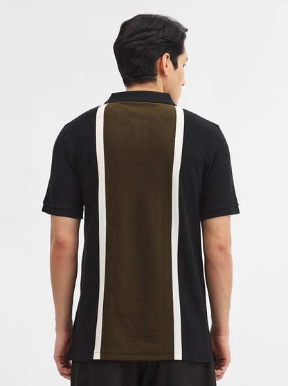 Olive & Black Striped Slim Fit Polo T-Shirt | JadeBlue
