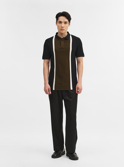 Olive & Black Striped Slim Fit Polo T-Shirt | JadeBlue