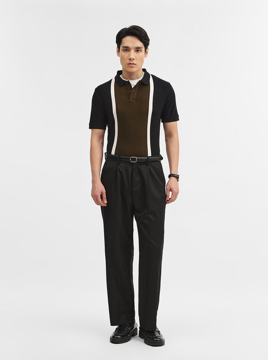 Olive & Black Striped Slim Fit Polo T-Shirt | JadeBlue