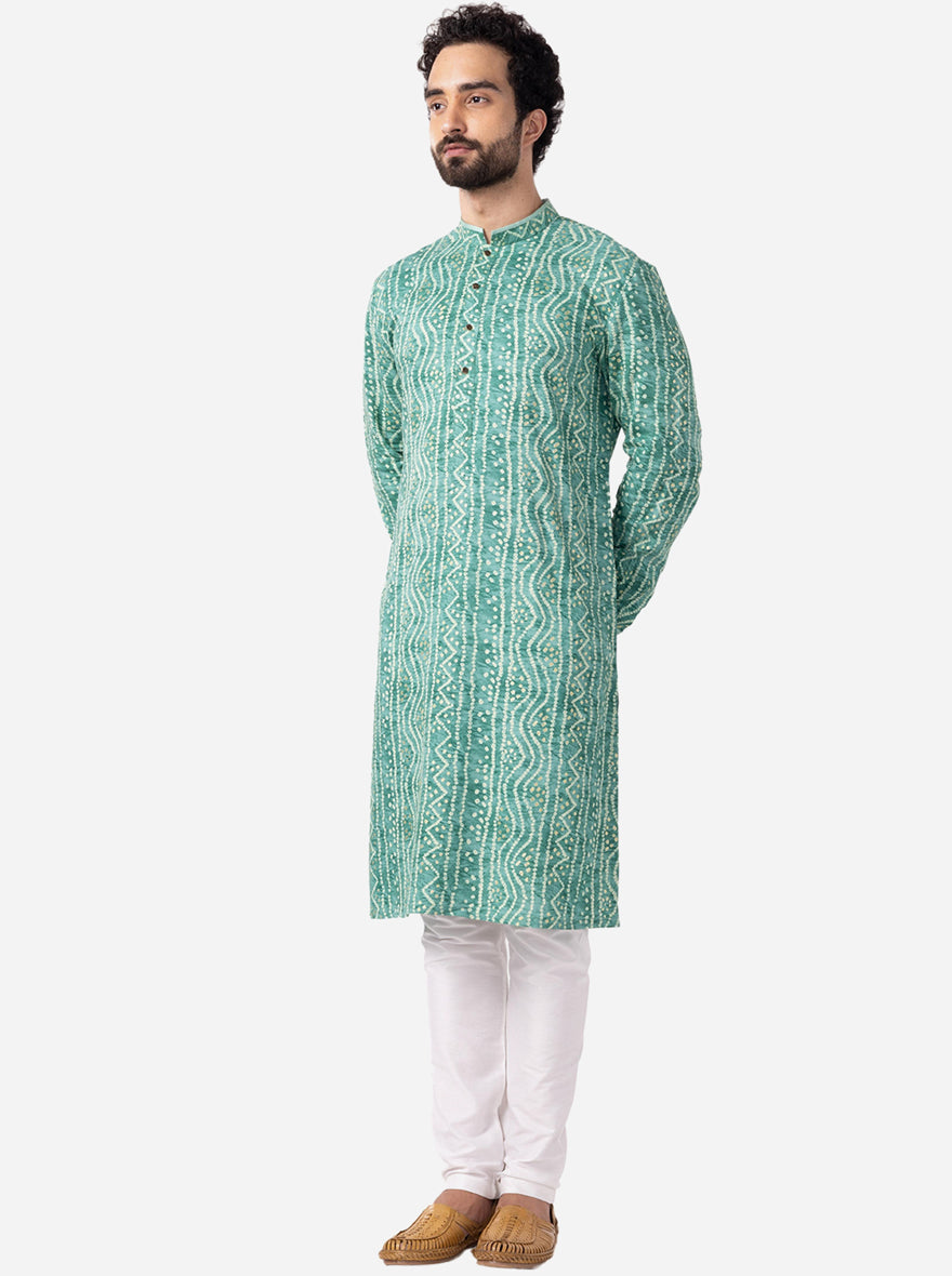 Carrot Orange Printed Cotton Silk Blend Kurta | The Kurta Company