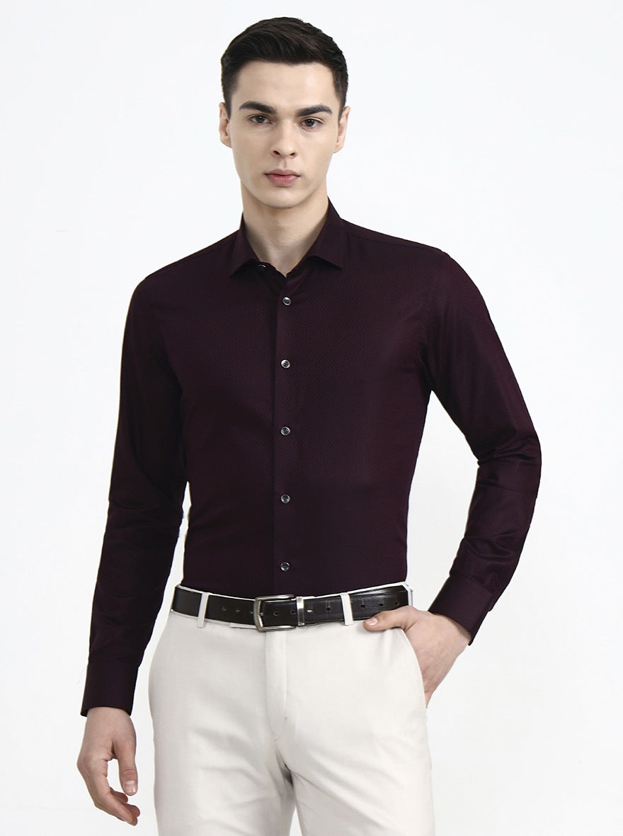 Maroon Solid Slim Fit Party Wear Shirt | Wyre