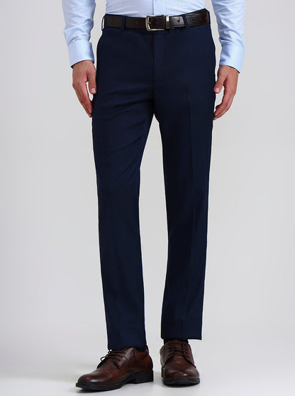 Navy Blue Solid Slim Fit Formal Trouser | Metal