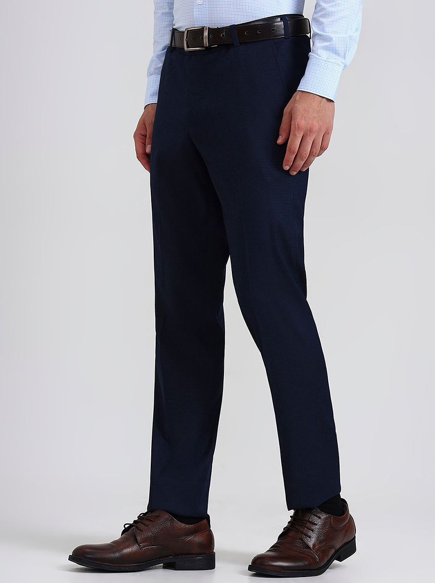 Navy Blue Solid Slim Fit Formal Trouser | Metal
