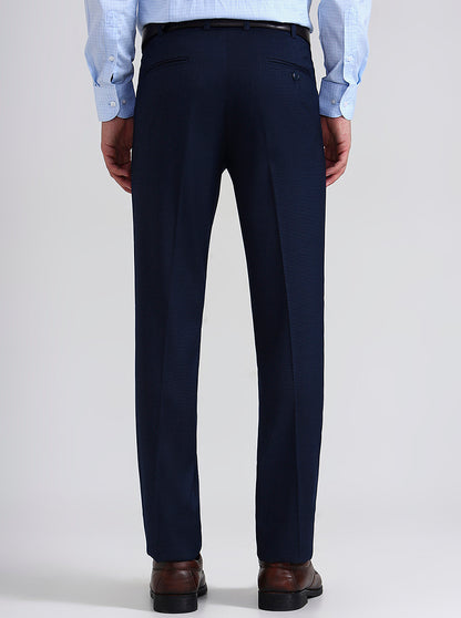 Navy Blue Solid Slim Fit Formal Trouser | Metal