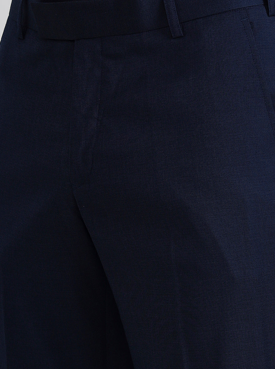 Navy Blue Solid Slim Fit Formal Trouser | Metal