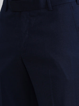 Navy Blue Solid Slim Fit Formal Trouser | Metal