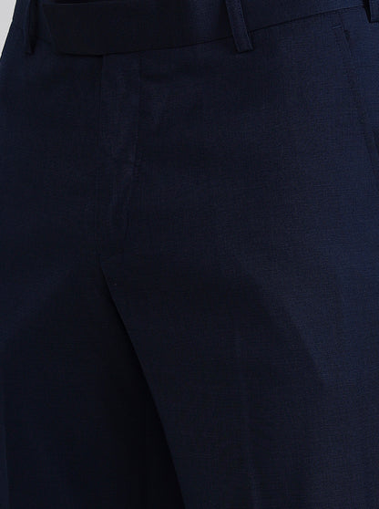 Navy Blue Solid Slim Fit Formal Trouser | Metal
