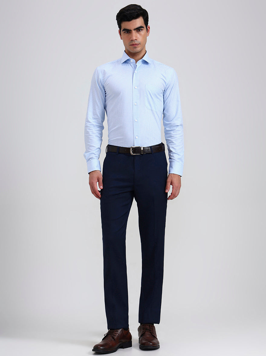 Navy Blue Solid Slim Fit Formal Trouser | Metal