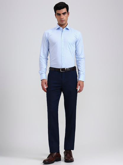 Navy Blue Solid Slim Fit Formal Trouser | Metal