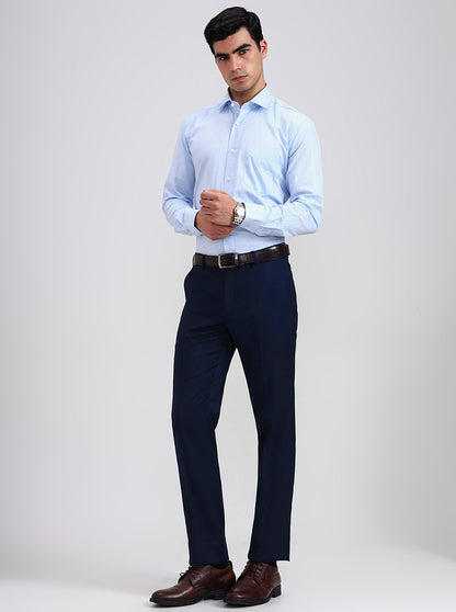 Navy Blue Solid Slim Fit Formal Trouser | Metal