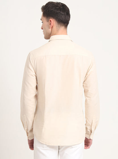 Beige Solid Slim Fit Casual Shirt | Greenfibre