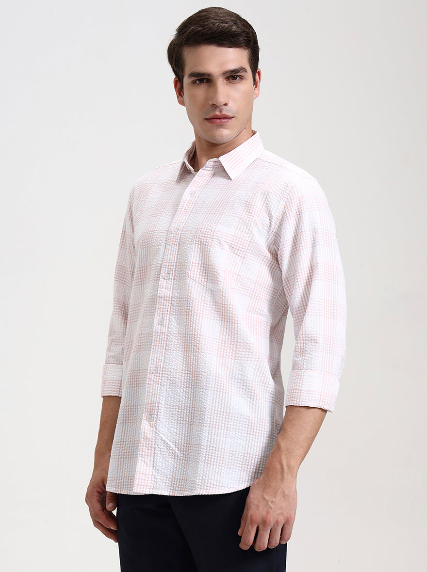 Light Pink Checked Slim Fit Casual Shirt | JadeBlue