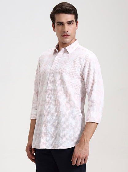 Light Pink Checked Slim Fit Casual Shirt | JadeBlue